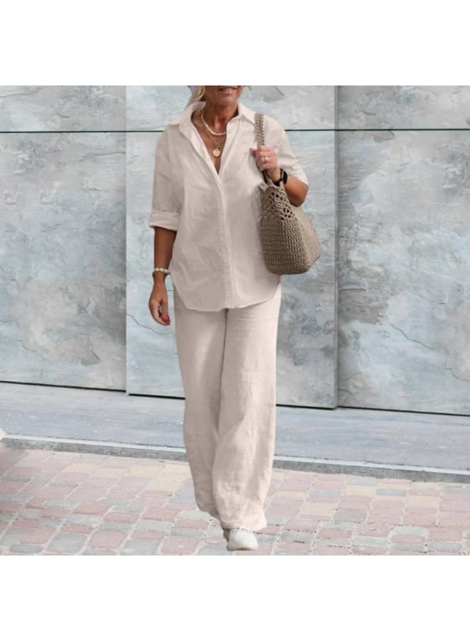 Barbora Comfortable and Daily Linen Ecru Two Piece Set Bottom Top LN17EKRU9 - Image 3